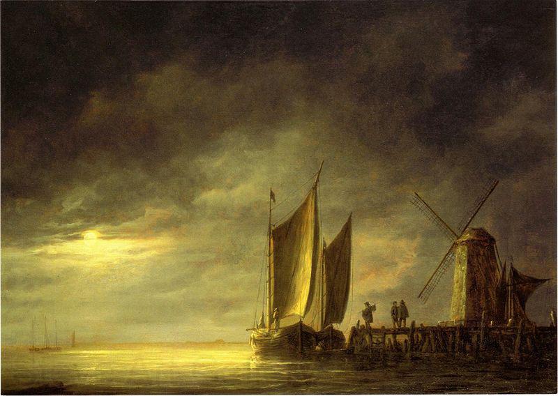 Aelbert Cuyp Fishing boats by moonlight. Norge oil painting art